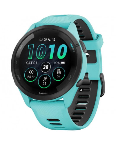 Смарт-часы Garmin Forerunner 265 Black Bezel w. Aqua Case and Aqua/Black Silicone Band (010-02810-02/12/52)