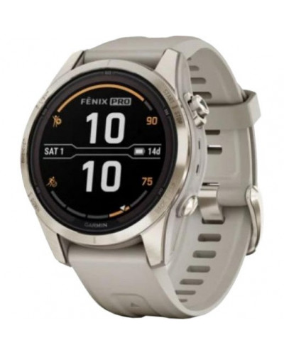 Смарт-годинник Garmin Fenix 7S Pro Sapphire Solar Soft Gold w. Light Sand Band (010-02776-14/15)