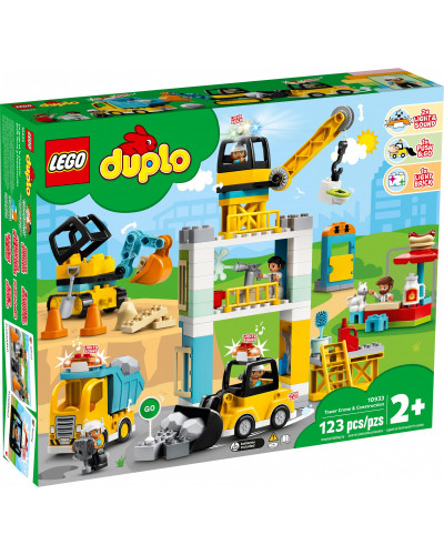 Блоковий конструктор LEGO Duplo Town Подъемный кран и строительство 123 детали (10933)