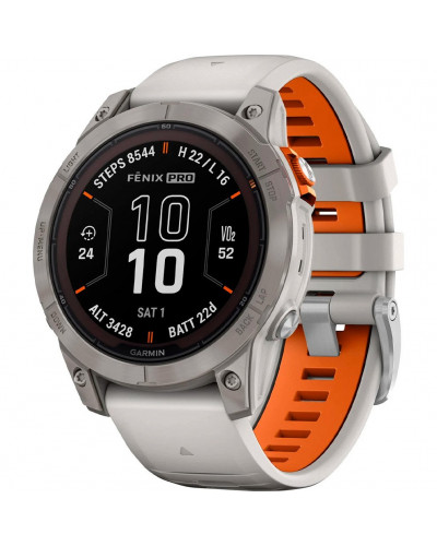 Смарт-годинник Garmin Fenix 7 Pro Sapphire Solar Titanium w. Fog Gray/Ember O. Band (010-02777-20/21)