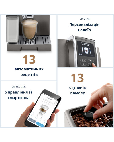 Кавомашина автоматична Delonghi Dinamica Plus ECAM 370.95.T