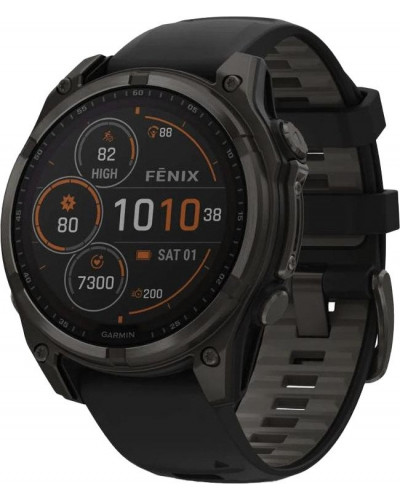 Смарт-годинник Garmin Fenix 8 51mm Solar Sapphire Carbon Gray DLC Titanium w. Black/Pebble Gray S. Band (010-02907-10/11/7