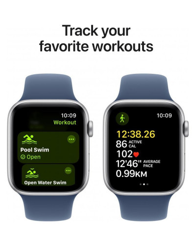 Смарт-годинник Apple Watch SE 2 GPS 44mm Silver Aluminium Case w. Denim Sport Band - S/M (MXEQ3)