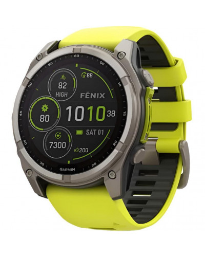 Смарт-годинник Garmin Fenix 8 47mm Solar Sapphire Titanium w. Amp Yellow/Graphite Silicone Band (010-02906-20/21)