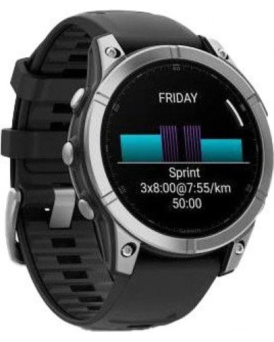 Смарт-годинник Garmin Fenix E 47mm AMOLED Stainless Steel with Black Silicone Band (010-03025-02/00)