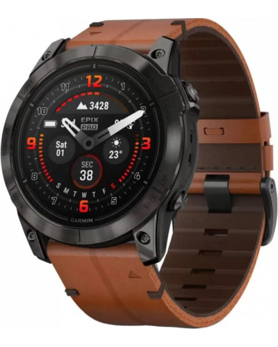 Смарт-годинник Garmin Epix Pro Gen 2 Sapphire 51mm Carbon G. DLC Tit. with Chestnut L. Band (010-02804-30)