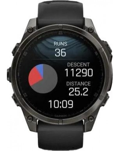 Смарт-годинник Garmin Fenix 8 43mm AMOLED Sapphire Carbon Gray DLC Tit. w. Black/Pebble Gray S. Band (010-02903-20/21/28)