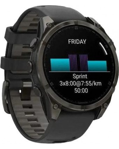 Смарт-годинник Garmin Fenix 8 43mm AMOLED Sapphire Carbon Gray DLC Tit. w. Black/Pebble Gray S. Band (010-02903-20/21/28)