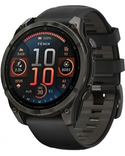 Смарт-годинник Garmin Fenix 8 43mm AMOLED Sapphire Carbon Gray DLC Tit. w. Black/Pebble Gray S. Band (010-02903-20/21/28)