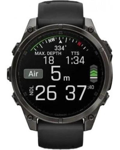 Смарт-годинник Garmin Fenix 8 43mm AMOLED Sapphire Carbon Gray DLC Tit. w. Black/Pebble Gray S. Band (010-02903-20/21/28)