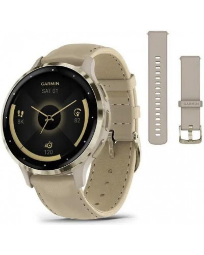 Смарт-годинник Garmin Venu 3S Soft Gold S. Steel Bezel w. French Gray Case and Leather Band (010-02785-55)