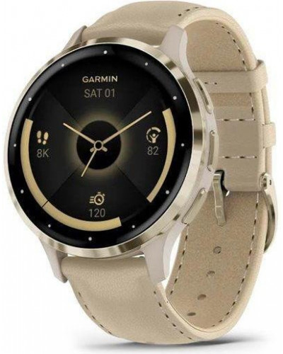 Смарт-годинник Garmin Venu 3S Soft Gold S. Steel Bezel w. French Gray Case and Leather Band (010-02785-55)