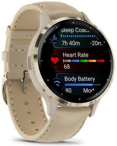 Смарт-годинник Garmin Venu 3S Soft Gold S. Steel Bezel w. French Gray Case and Leather Band (010-02785-55)