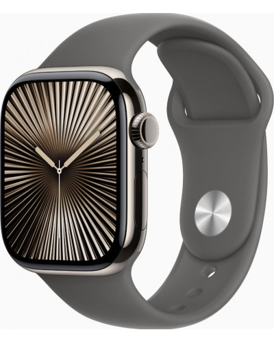 Смарт-годинник Apple Watch Series 10 GPS + Cellular 42mm Natural Titanium Case w. Stone Grey Sport Band - M/L (MWXE3)