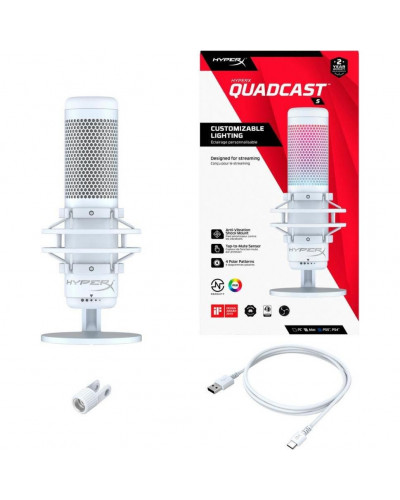 Мікрофон для ПК/ для стрімінгу, подкастів HyperX QuadCast S White (519P0AA)